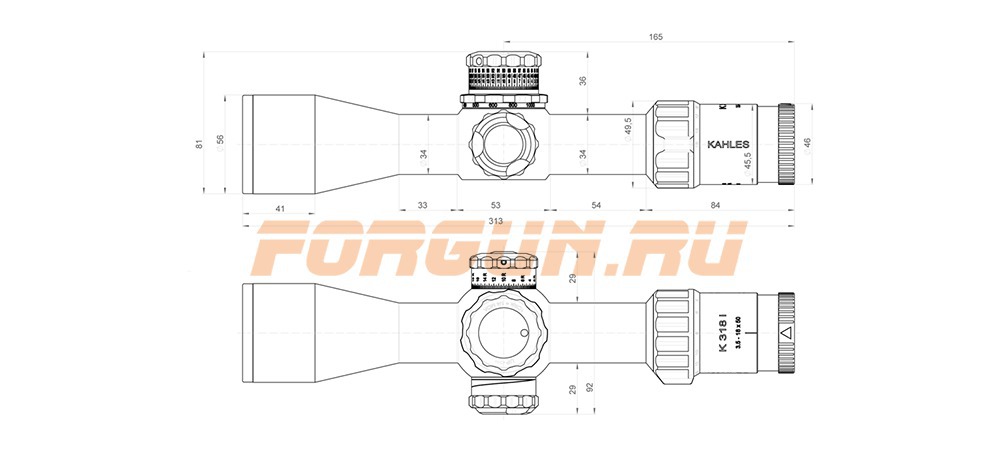 Схема оптического прицела Kahles K318i 3.5-18x50, SKMR3, 1 см/100 м, CCW, прав. (10633)